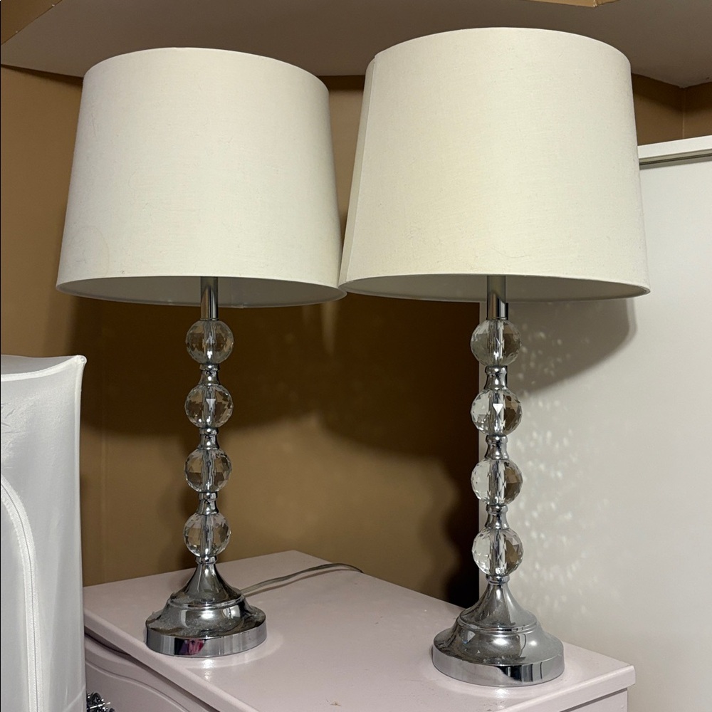 Two-pack Elegant Silver and Glass Table Lamps